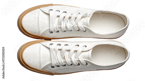 Overhead shot of white canvas sneakers isolated on transparent background