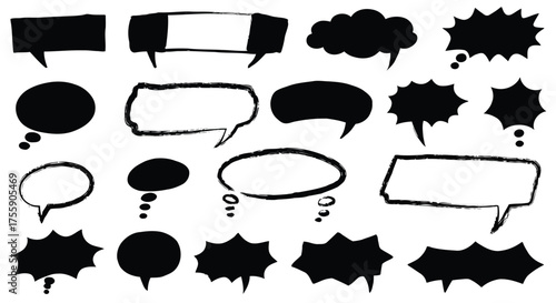 Collection of diverse speech bubbles and thought bubbles silhouette isolated on white background