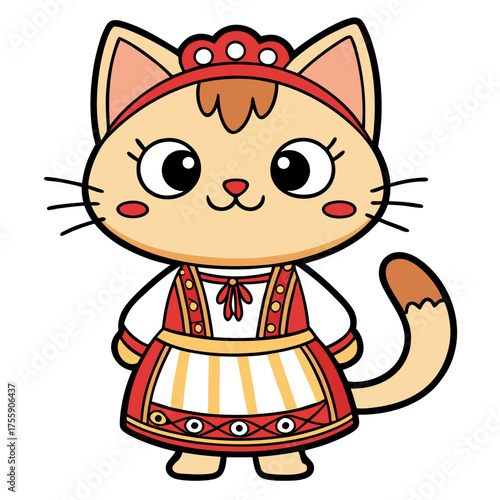 Cute Cartoon Cat Dressed in Traditional Costume for Children