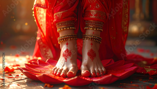 Kumkum Covered Feet of Hindu Goddess on Lotus