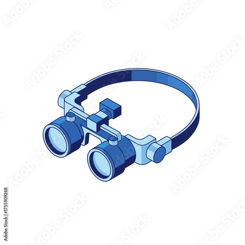 Isometric illustration of surgical loupes, a magnifying eyewear used in surgery.