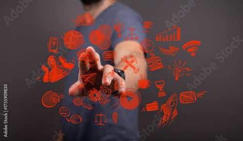 Hand pointing at digital ic...
