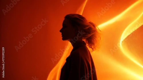Silhouette figure against fire