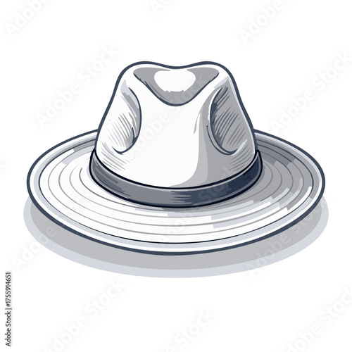 Classic Fedora Hat with Wide Brim and Dark Band - Hand-Drawn Style