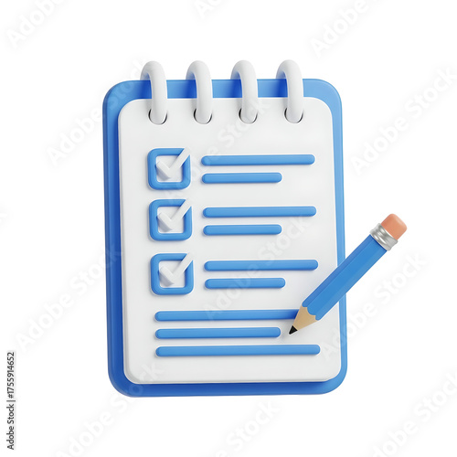 Checklist To Do List Blue 3D Render Isolated On Transparent Background