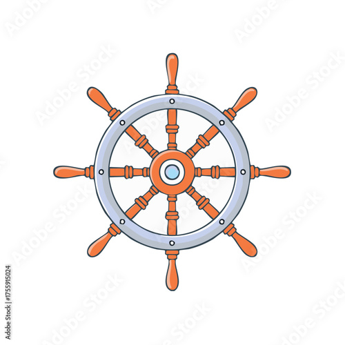 Vibrant ship's wheel helm isolated vector illustration for nautical themes and adventure