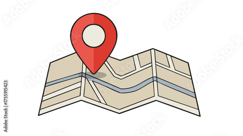 A red map pin icon is placed on a folded paper map, indicating a location.