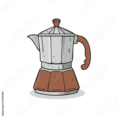 Hand-drawn classic Moka Pot coffee maker for home espresso brewing illustration