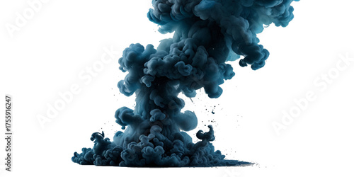 Blue smoke plume isolated on transparent background. Image of colorful smoke plume and festive background	
