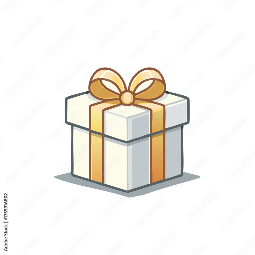 Obraz premium Gift box with a gold ribbon and bow present illustration, vector present