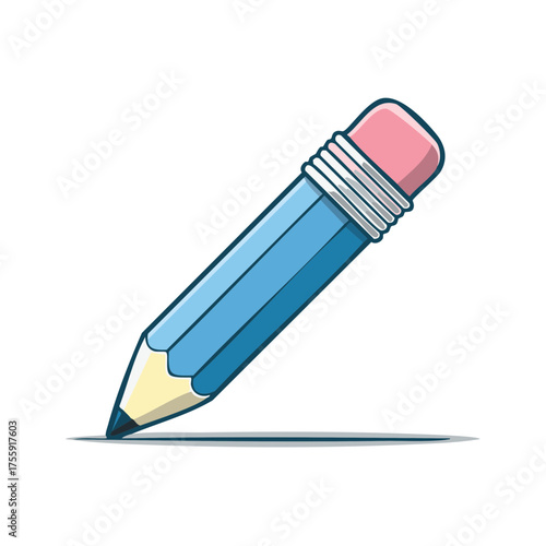Blue pencil with pink eraser drawing a line illustration