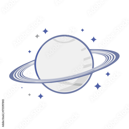 Ringing Planet and Stars Vector Illustration of a Gas Giant Satellite in Deep Space