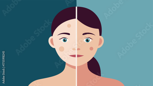 Before and After A split illustration showing a persons skin before microneedling dull and uneven and after the procedure smooth and glowing emphasizing skin rejuvenation.