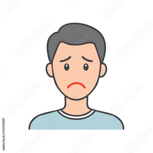 Cartoon Man Portrait Expressing Sadness or Disappointment Flat Style Vector