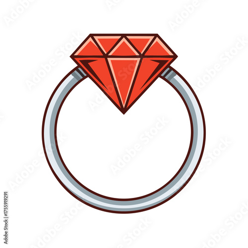 Crimson Diamond Ring Icon. Symbol of Love, Commitment, and Romance in jewelry. Shiny Red gemstone.