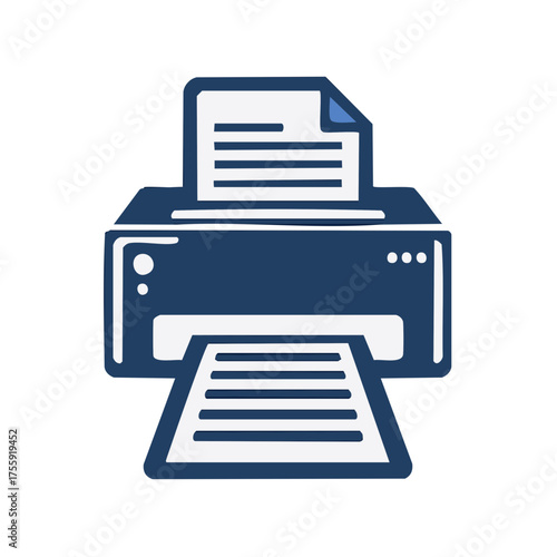 Modern digital printer icon with paper output and document in tray