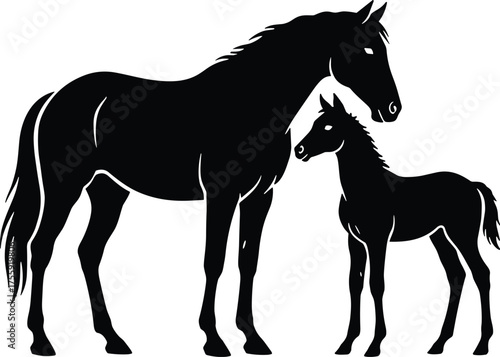 The Timeless Silhouette of a Horse and Foal