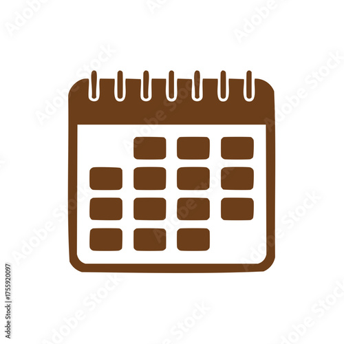 Brown stylized calendar grid with spiral binding indicating a planning or scheduling tool