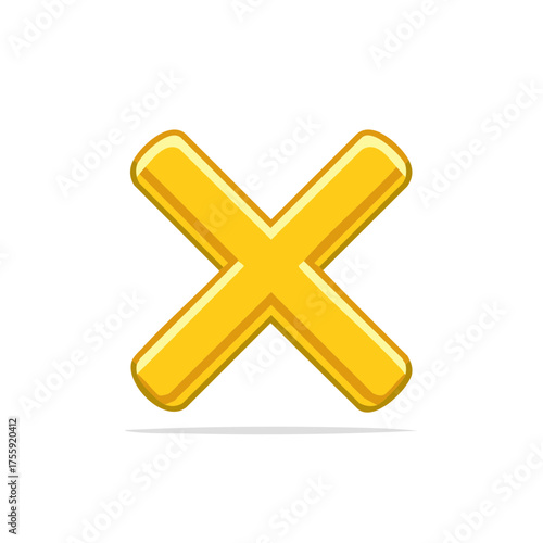 Glossy Golden X Mark Illustration Cartoon Style Golden Yellow Symbol Graphic