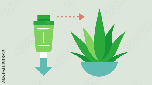 Aloe Vera Exosomes A vibrant aloe vera plant next to a tube of exosomeinfused gel with arrows linking the two symbolizing the natural healing properties enhanced by exosomes.