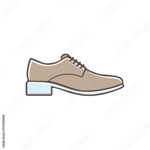 Classic Brown Leather Oxford Shoe with Laces and Block Heel Side View