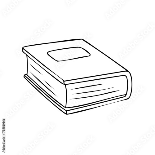 Simple line art drawing of a closed hardcover book with a blank cover for education or reading