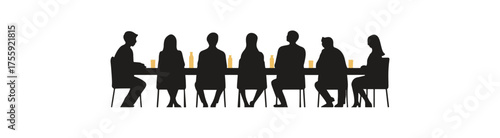 Group of silhouetted individuals seated at table for gathering