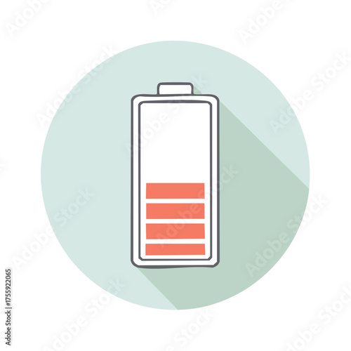 Flat design battery icon showing partial charge on a round light blue background with a subtle shadow