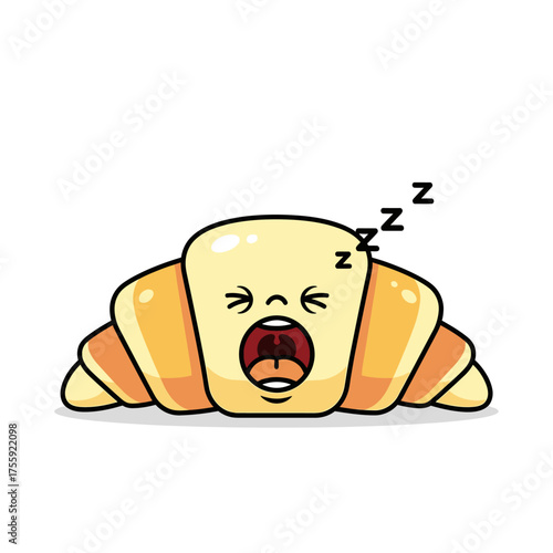 Sleeping croissant with open mouth and closed eyes illustration.