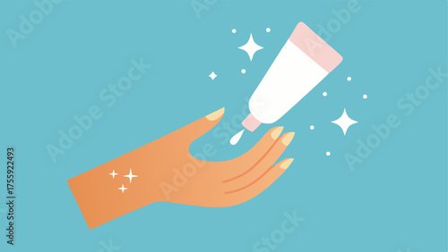 Application Scene Illustrate a hand applying an exosomebased cream with subtle sparkles or glimmers highlighting the products effectiveness on the skin.