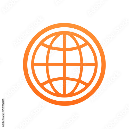 Orange Globe Icon for World Connection Network Symbol Design with Meridians and Parallels