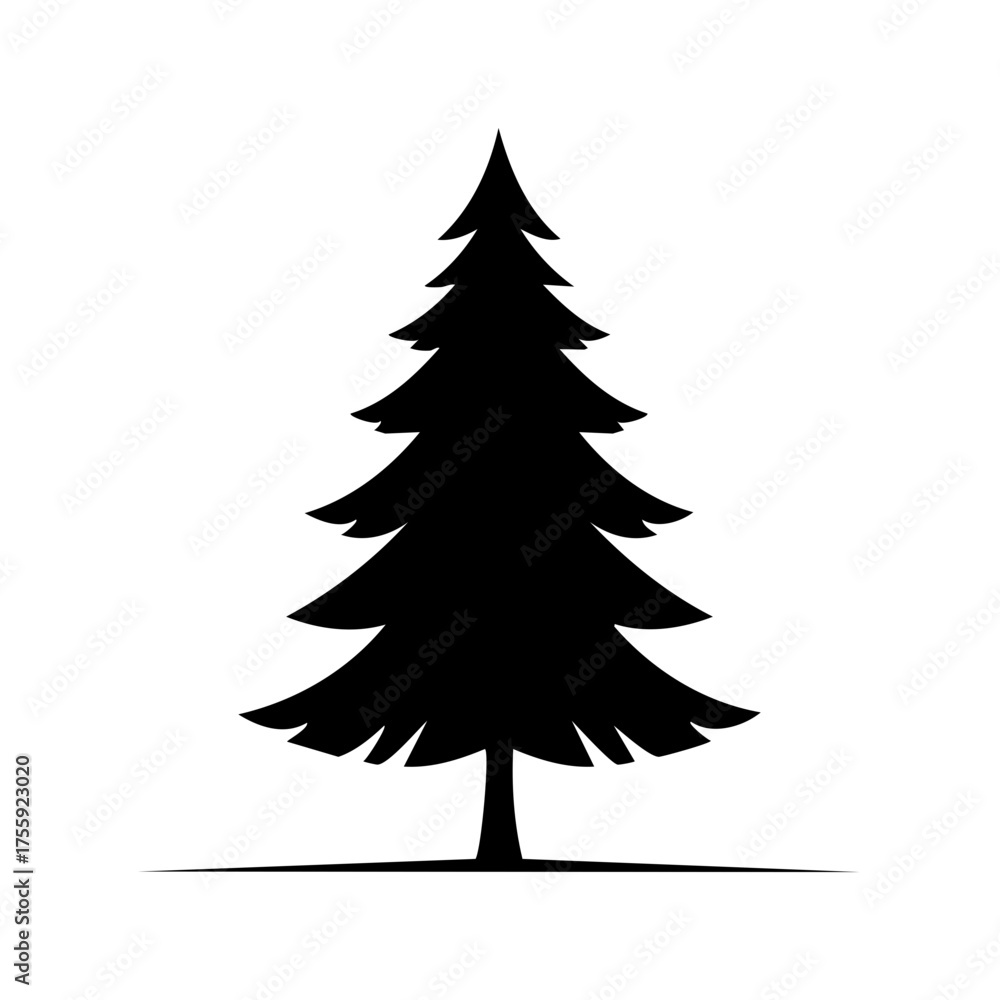 Obraz premium Black silhouette of a pine tree with a stylized shape against a white background
