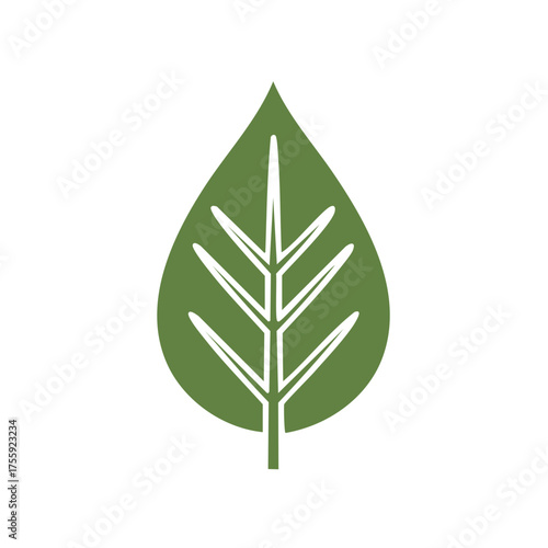 Single Green Leaf Illustration with White Veins, Minimalist Style
