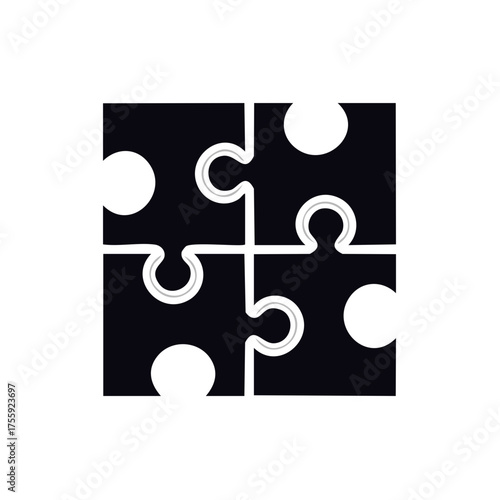 Four Black Puzzle Pieces Forming a Square Representing Connection or Problem Solving
