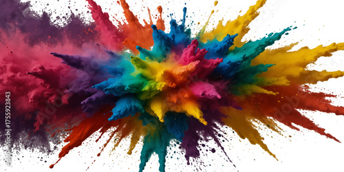 Vector watercolor rainbow multicolor splatter design background. Multicolored rainbow explosion of cloud powder paint decoration isolated on transparent background.