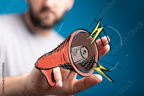 Hand holding a megaphone, s...