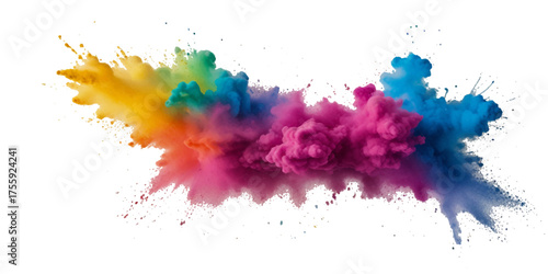  abstract colorful rainbow holi paint and colorful cloud smoke powder explosion isolated on transparent wide panorama background.	