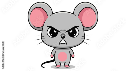 Furious cartoon mouse glaring intensely with angry expression, perfect for illustrating frustration, children's books, or expressing strong emotions in a fun, relatable way