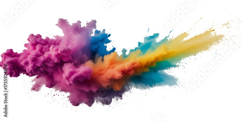 Vector abstract colorful rainbow holi paint and colorful cloud smoke powder explosion isolated on transparent wide panorama background.	