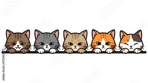 Playful cartoon kittens peeking over a ledge, ready to add cuteness and charm to your designs, perfect for children's books, pet product ads, or any project needing a touch of adorable fun