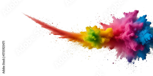Vector watercolor rainbow multicolor splatter design background. Multicolored rainbow explosion of cloud powder paint decoration isolated on transparent background.