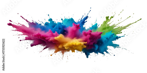 Vector abstract colorful rainbow holi paint and colorful cloud smoke powder explosion isolated on transparent wide panorama background.	