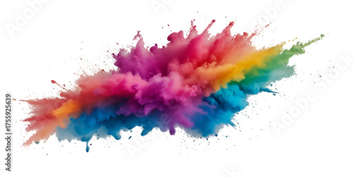 Vector abstract colorful rainbow holi paint and colorful cloud smoke powder explosion isolated on transparent wide panorama background.	