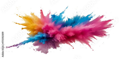 Vector abstract colorful rainbow holi paint and colorful cloud smoke powder explosion isolated on transparent wide panorama background.	