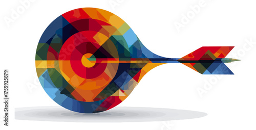 Abstract colorful target with dart business concept isolated on black background