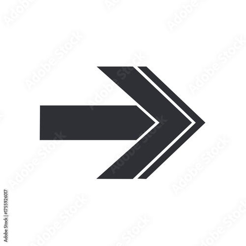 Forward arrow symbol with stripes, guidance and direction icon, graphic element for navigation or indication