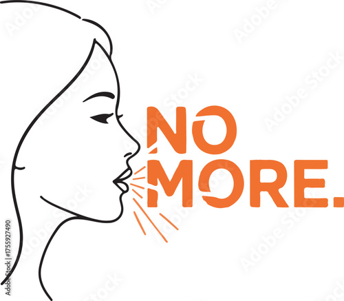 Woman Speaking Out Against Injustice with " No More" Text talking mouth