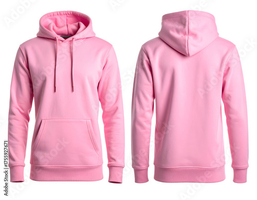 Wallpaper Mural Front and back view of a pink hoodie, featuring a front pocket and hood Torontodigital.ca