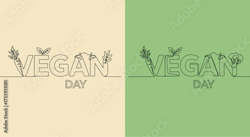 Vegan Day Line Art Illustration