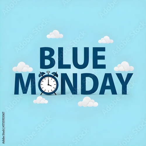blue monday alarm clock with clouds